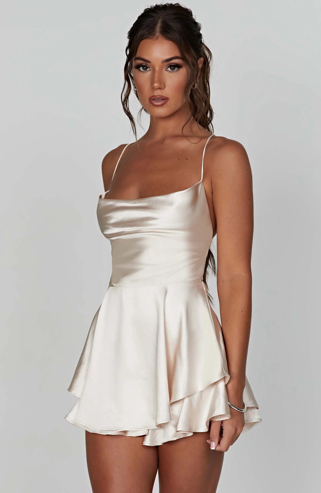 Elena | Satin Cowl Neck Mini Dress