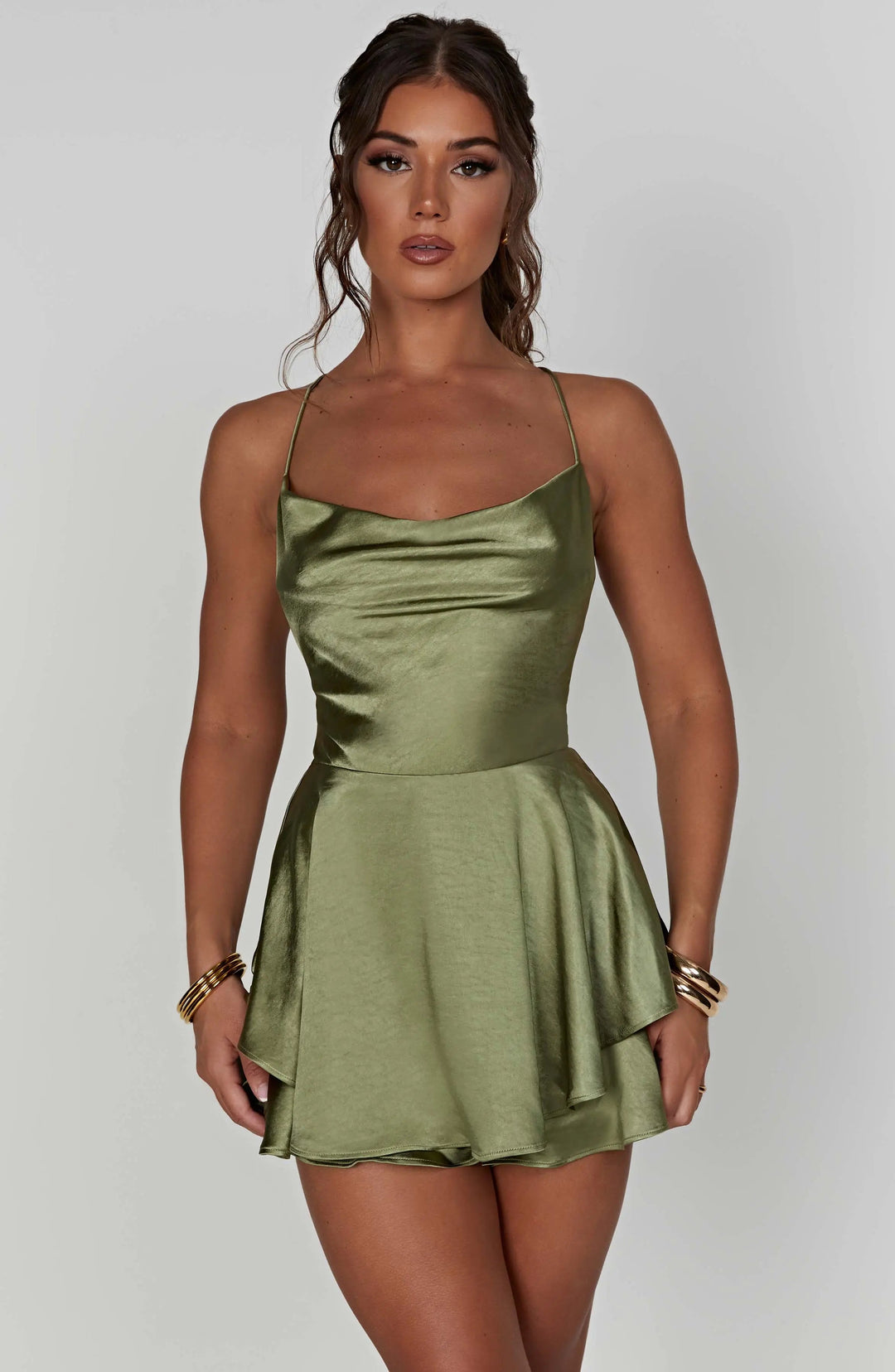Elena | Satin Cowl Neck Mini Dress