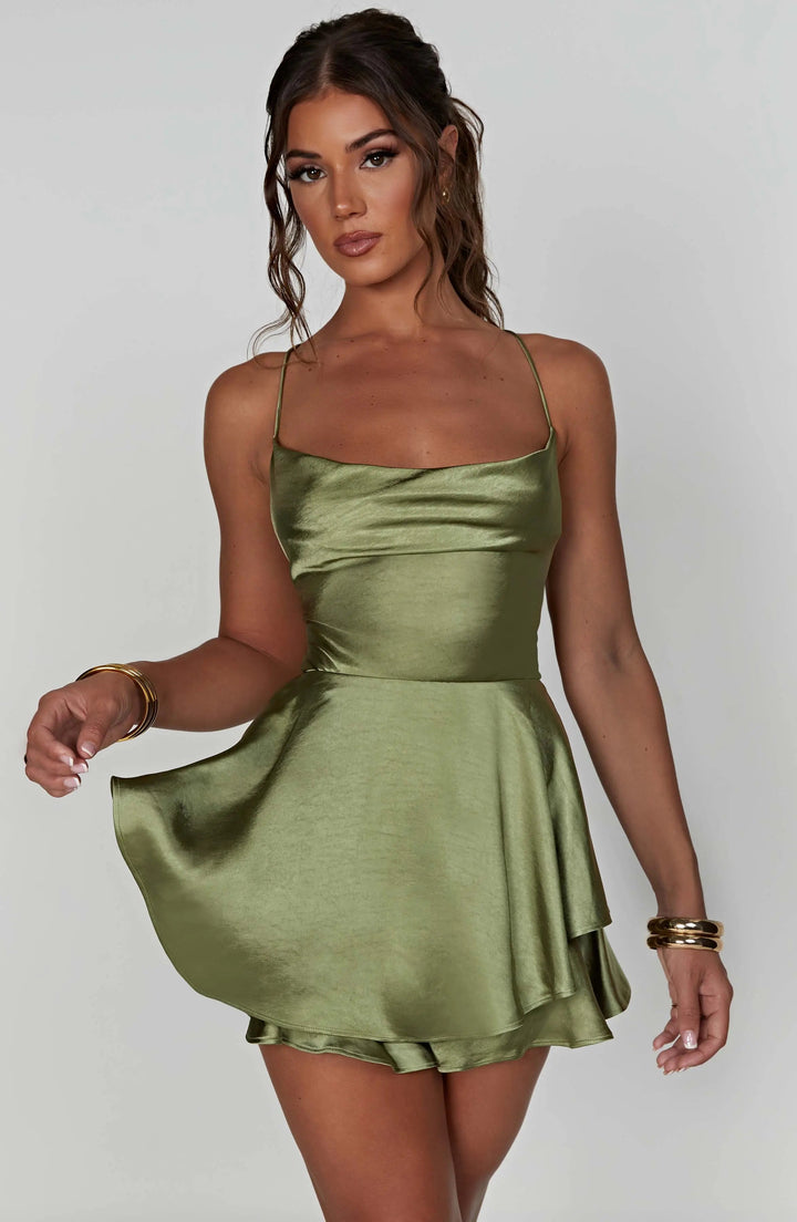 Elena | Satin Cowl Neck Mini Dress