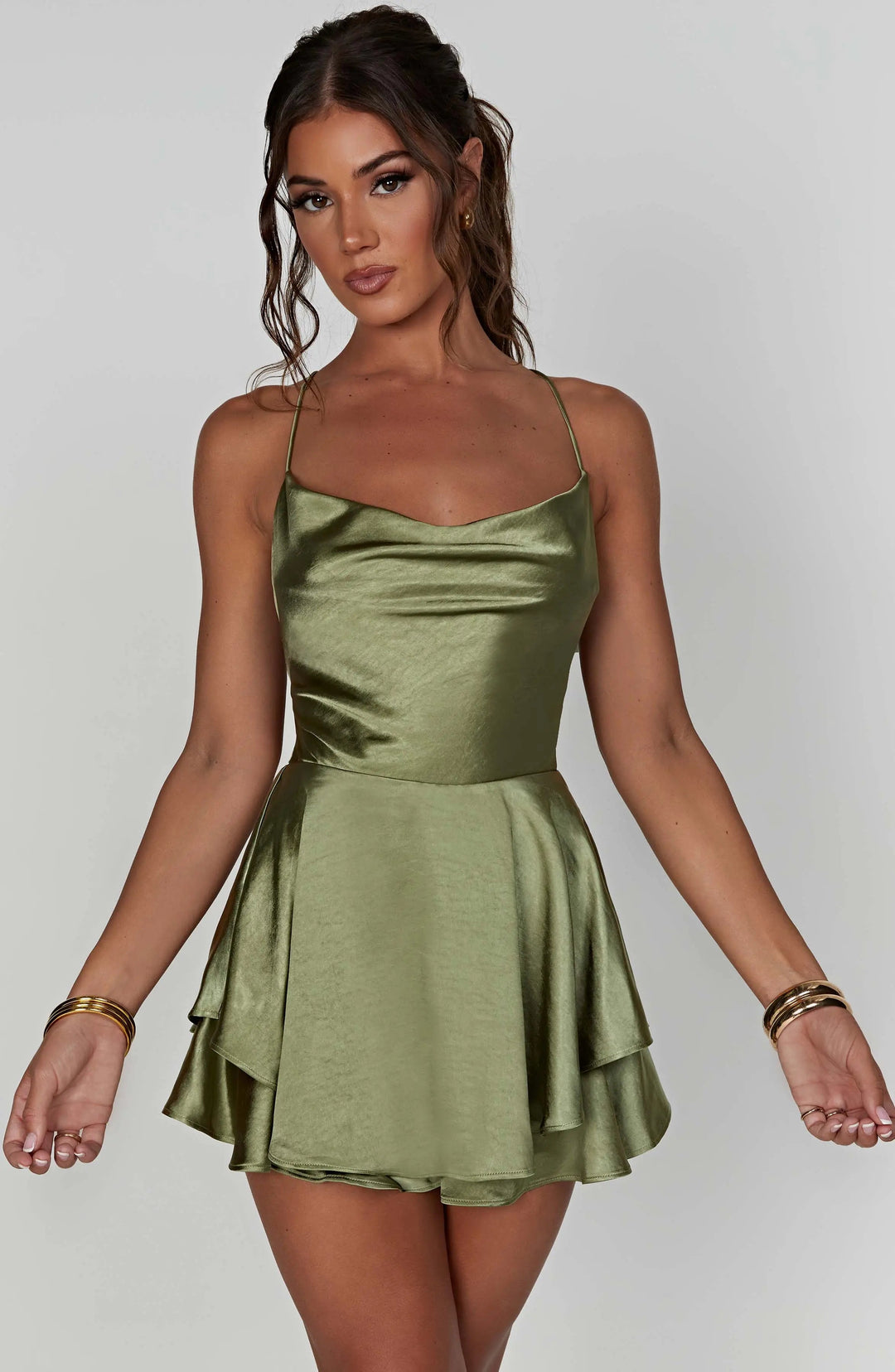 Elena | Satin Cowl Neck Mini Dress