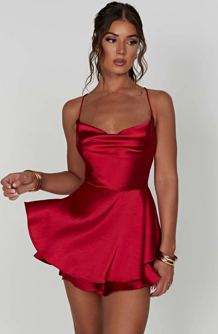 Elena | Satin Cowl Neck Mini Dress