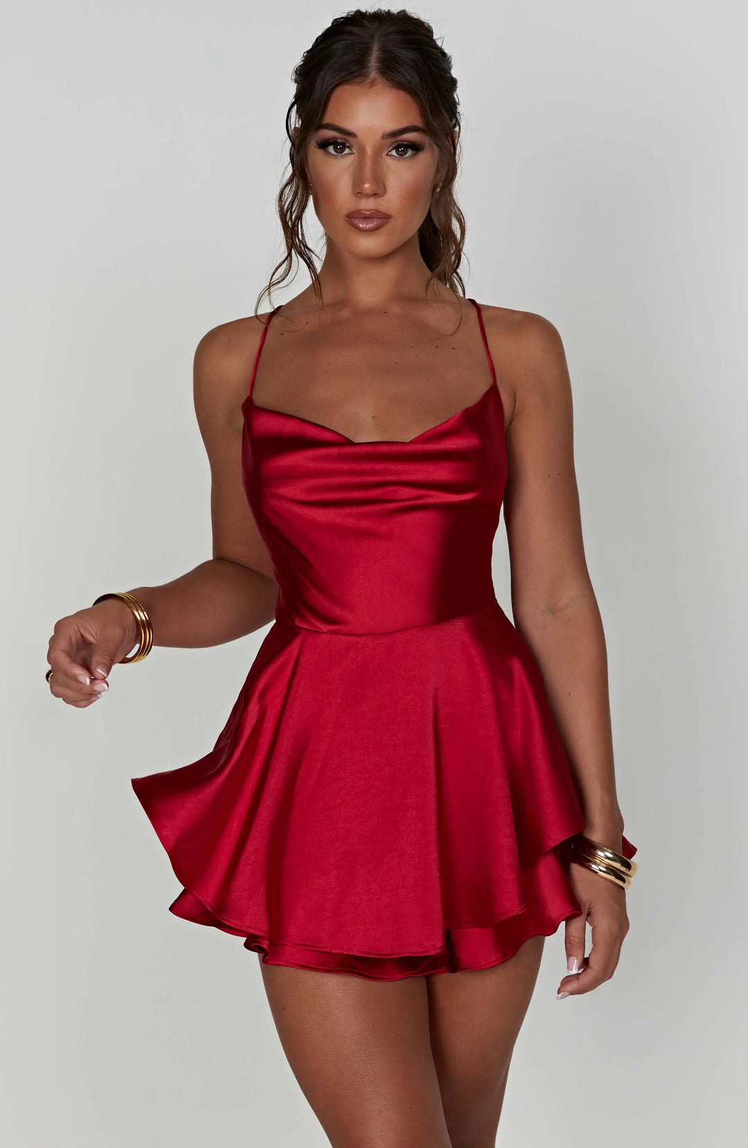 Elena | Satin Cowl Neck Mini Dress