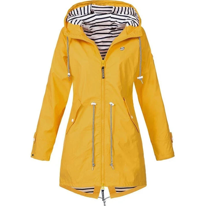 Women's Water-Resistant Hooded Raincoat with Drawstring Waist