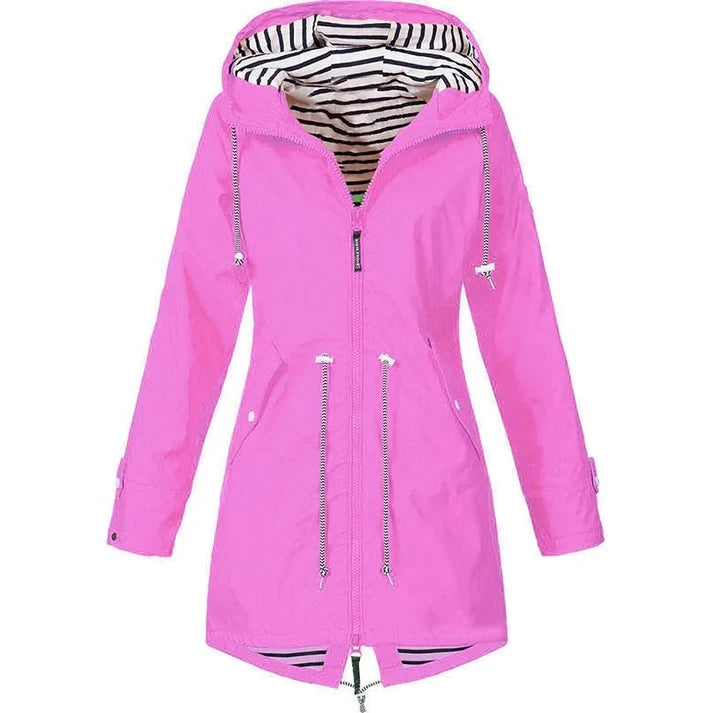Women's Water-Resistant Hooded Raincoat with Drawstring Waist
