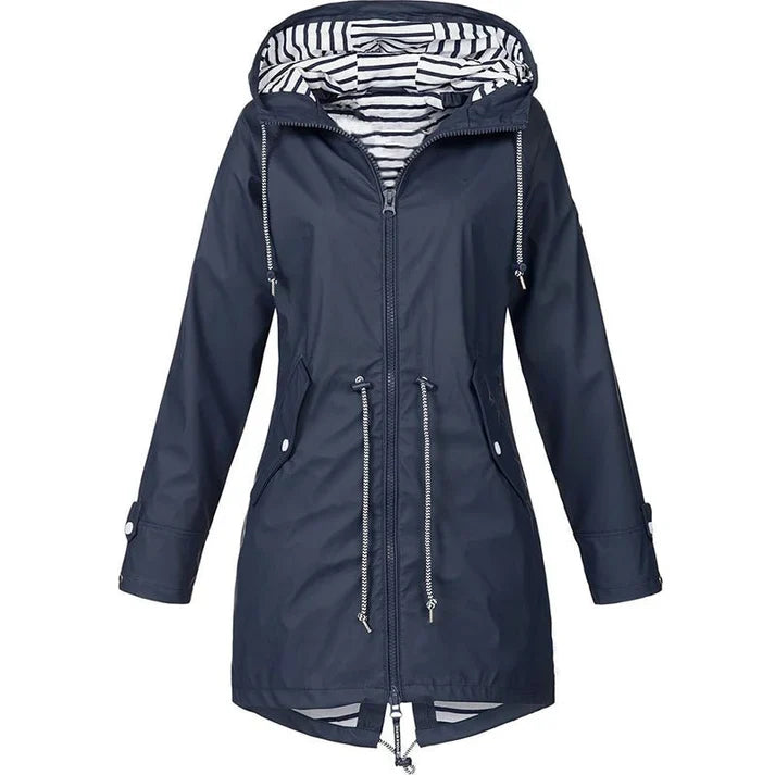 Women's Water-Resistant Hooded Raincoat with Drawstring Waist