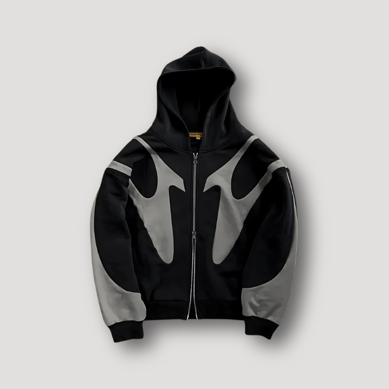 Men's Zip Up Hoodie with Contrast Graphic Panels