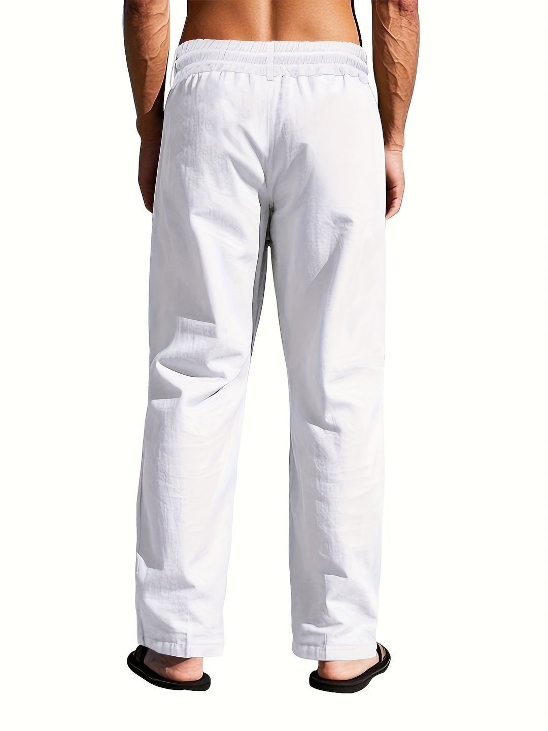 Men's Linen Straight-Leg Pants with Button Placket