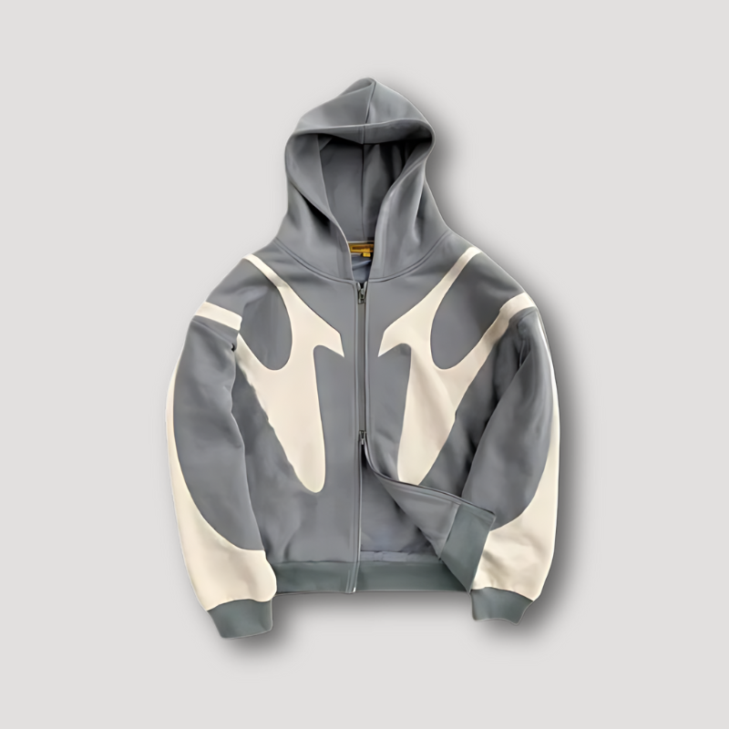 Men's Zip Up Hoodie with Contrast Graphic Panels