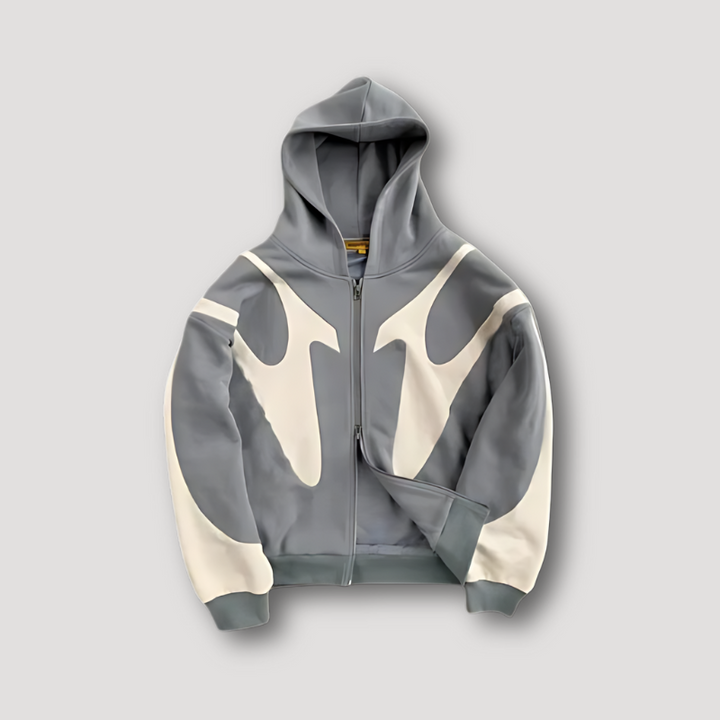 Men's Zip Up Hoodie with Contrast Graphic Panels