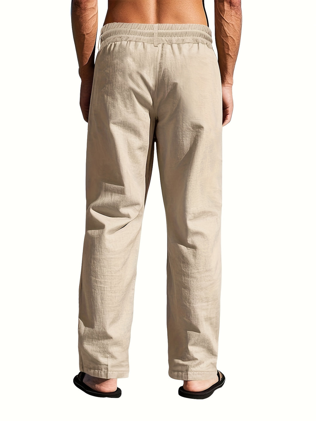 Men's Linen Straight-Leg Pants with Button Placket