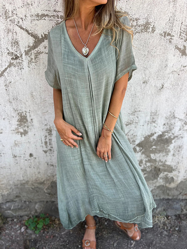 Amelia | Relaxed V Neck Midi Cocktail Dress