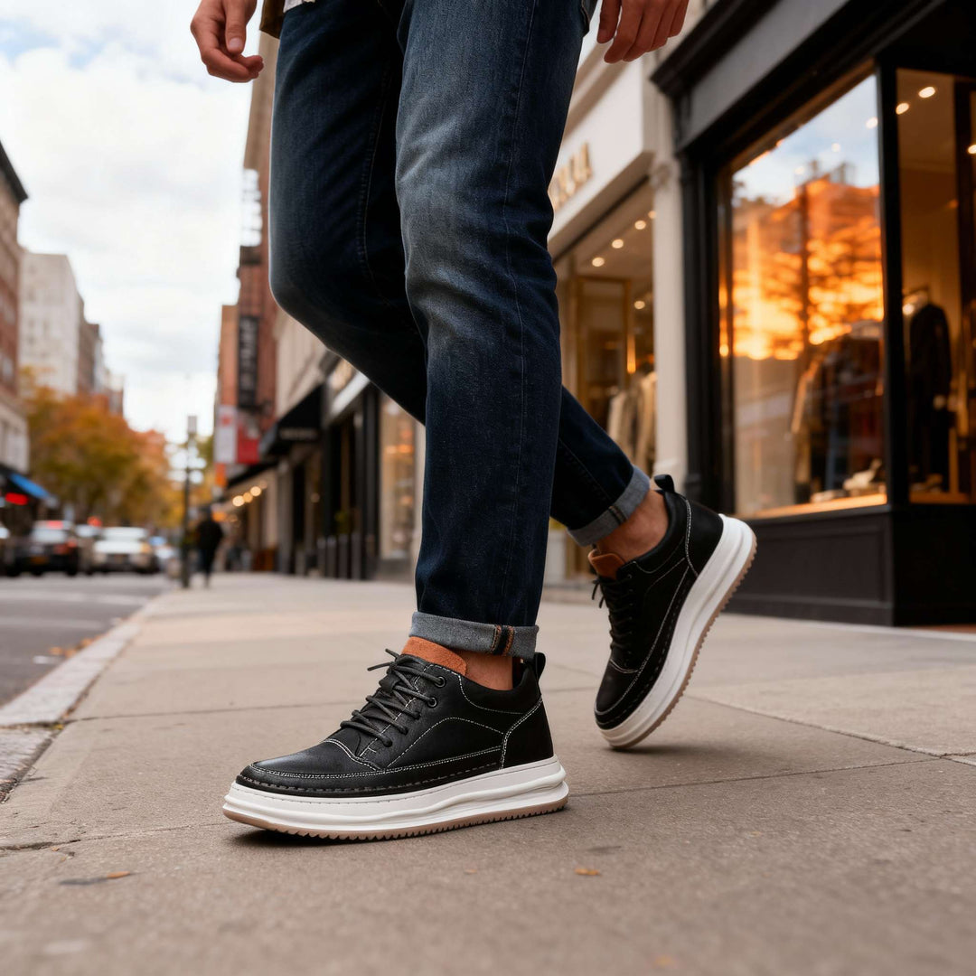 Men's Textured Lace-Up Sneakers with Padded Ankle Support