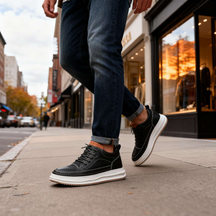 Men's Textured Lace-Up Sneakers with Padded Ankle Support