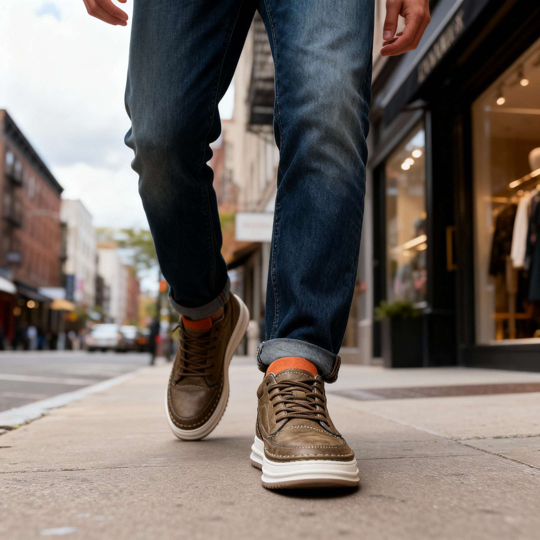 Men's Textured Lace-Up Sneakers with Padded Ankle Support