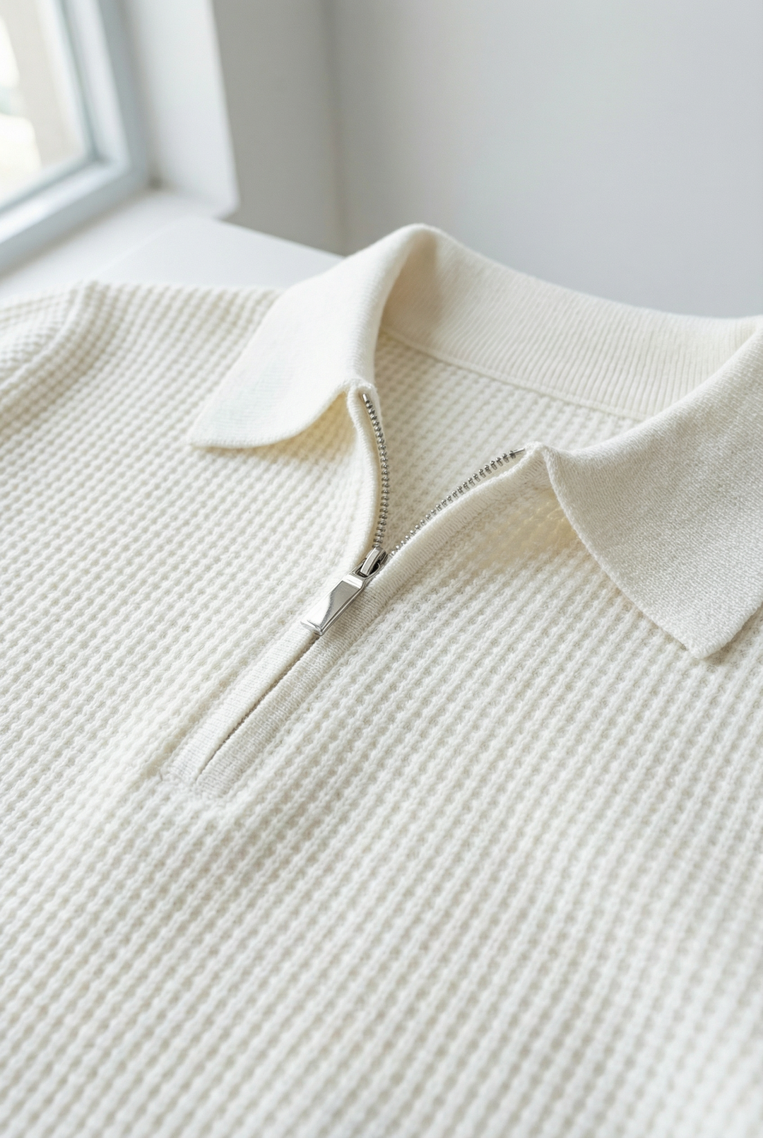 Men's Waffle Knit Quarter Zip Sweater Fitted Silhouette
