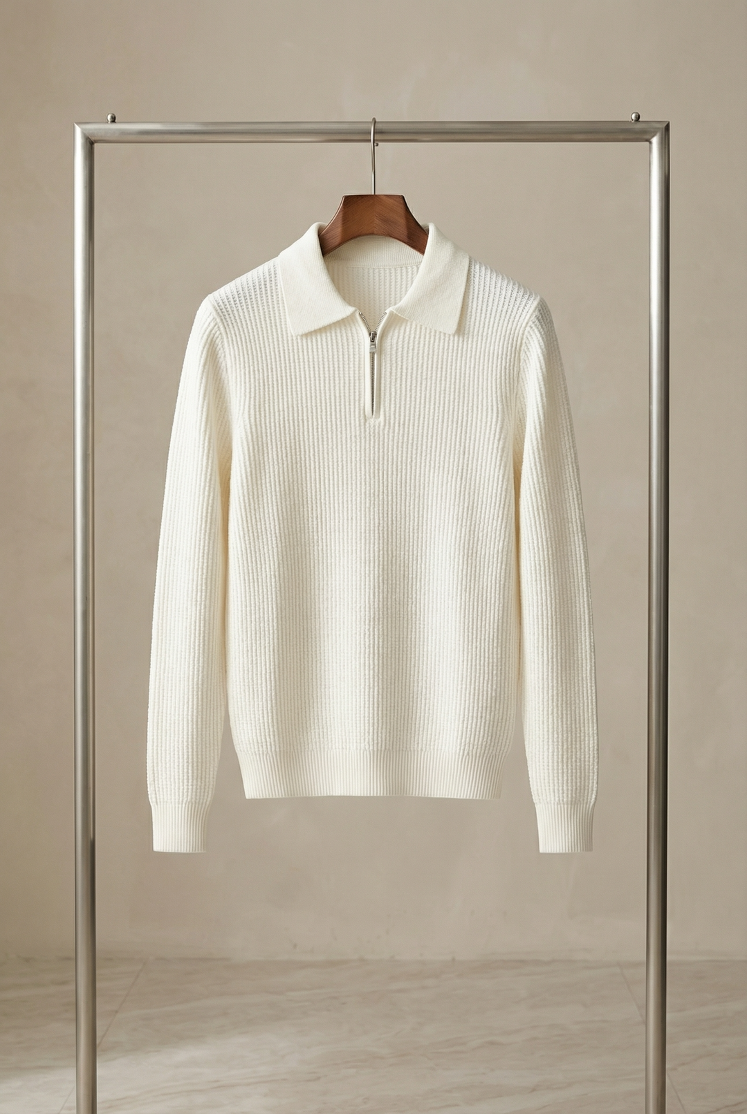 Men's Waffle Knit Quarter Zip Sweater Fitted Silhouette