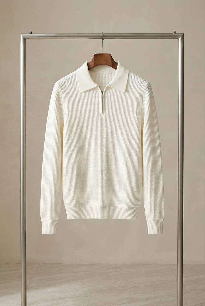 Men's Waffle Knit Quarter Zip Sweater Fitted Silhouette