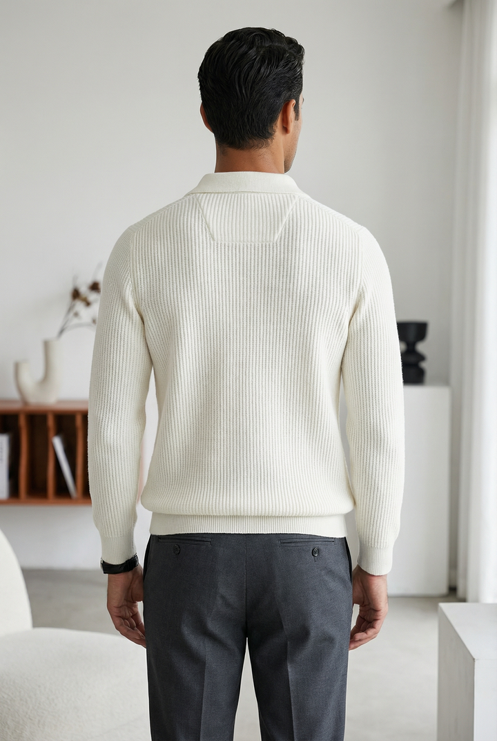 Men's Waffle Knit Quarter Zip Sweater Fitted Silhouette