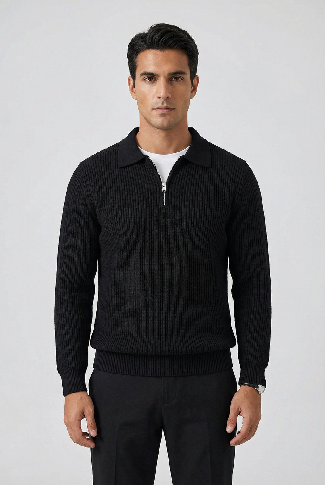 Men's Waffle Knit Quarter Zip Sweater Fitted Silhouette