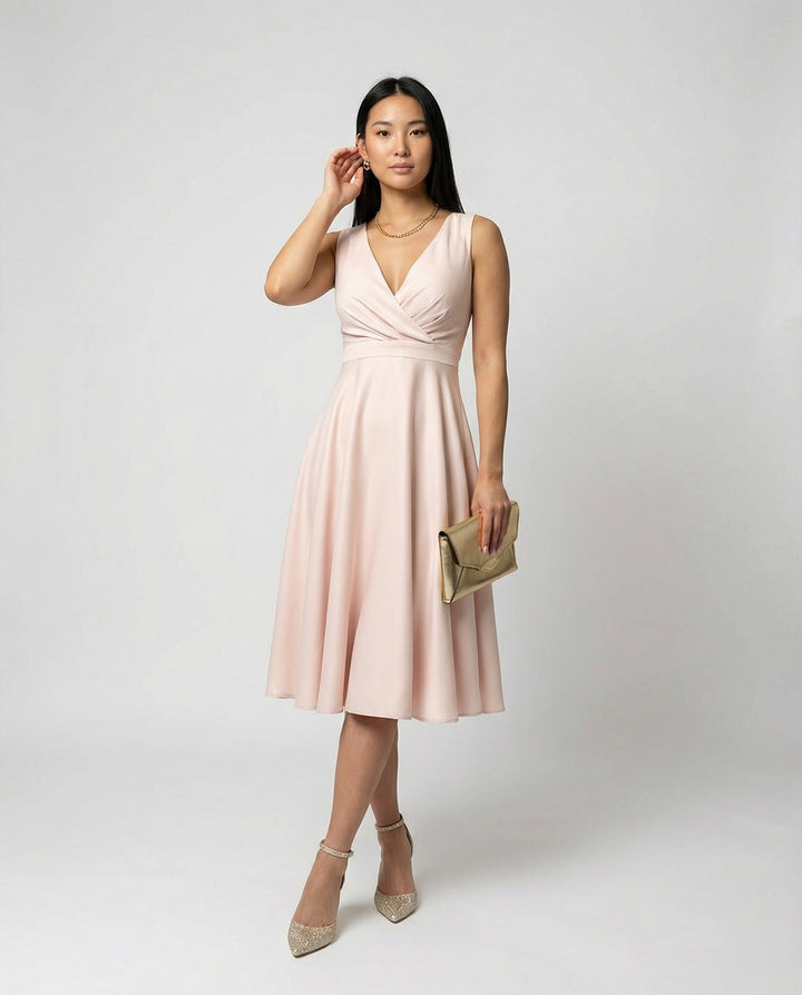 Sophie | Elegant V Neck Midi Cocktail Dress