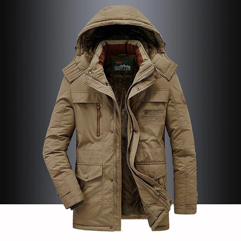Men's Fleece-Lined Parka with Hood and Zip Closure