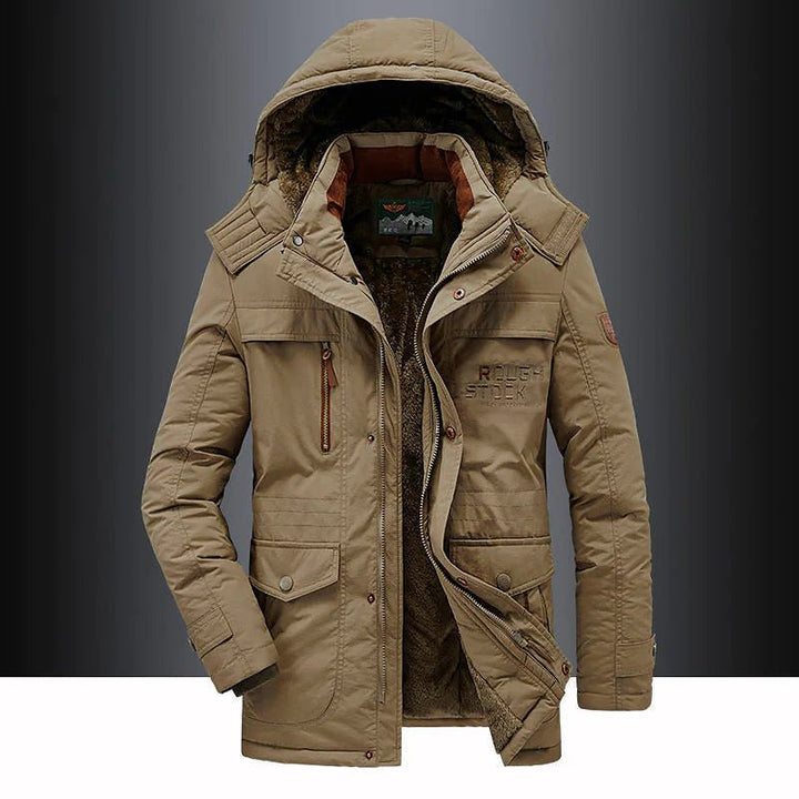 Men's Fleece-Lined Parka with Hood and Zip Closure
