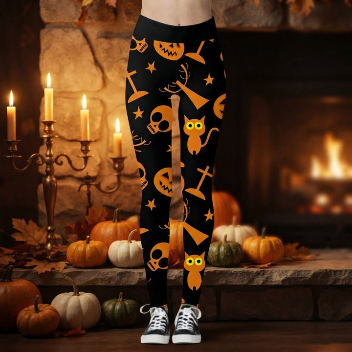 Women's Skull and Pumpkin Print Halloween Leggings