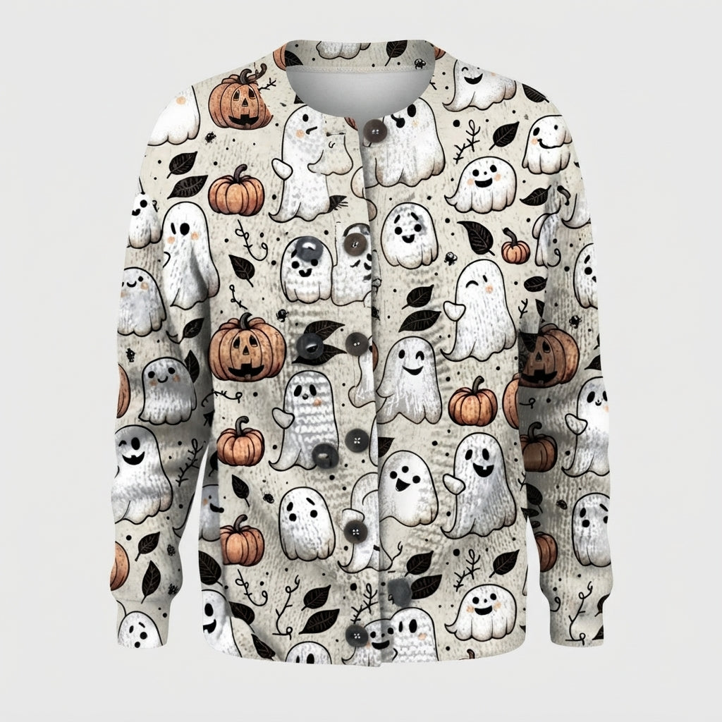 Women's Ghost Pumpkin Halloween Cardigan with Button Front