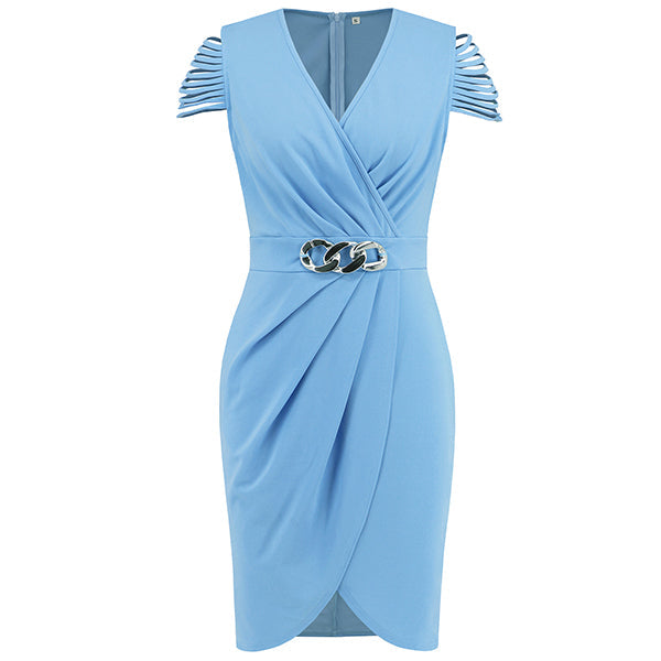 Abigail | Ruched V Neck Midi Cocktail Dress