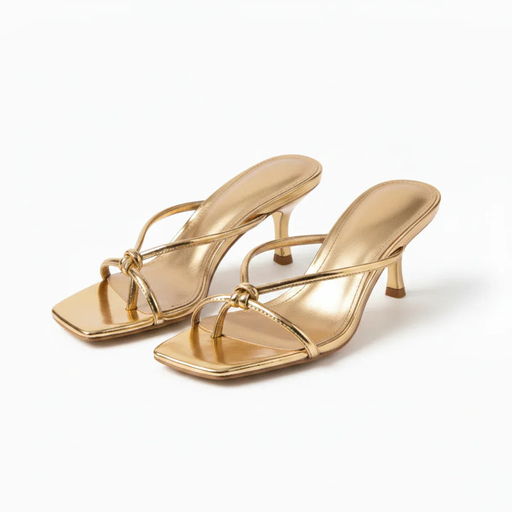 Women's Square Toe Knotted Strap Heeled Sandals