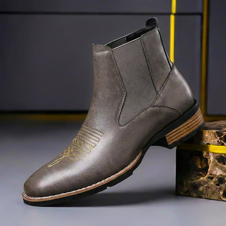 Men's Embroidered Chelsea Boots with Pull-On Elastic Panels