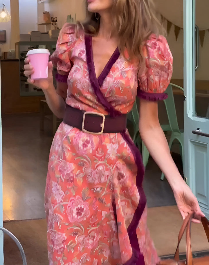 Estelle | Floral Puff Sleeve V Neck Maxi Dress