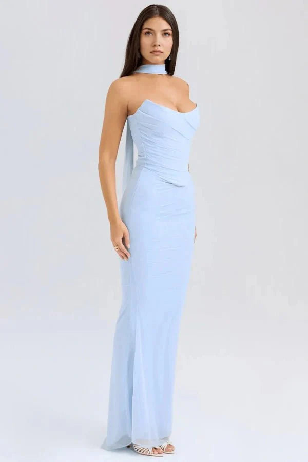 Elegant Ruched Evening Maxi Dress