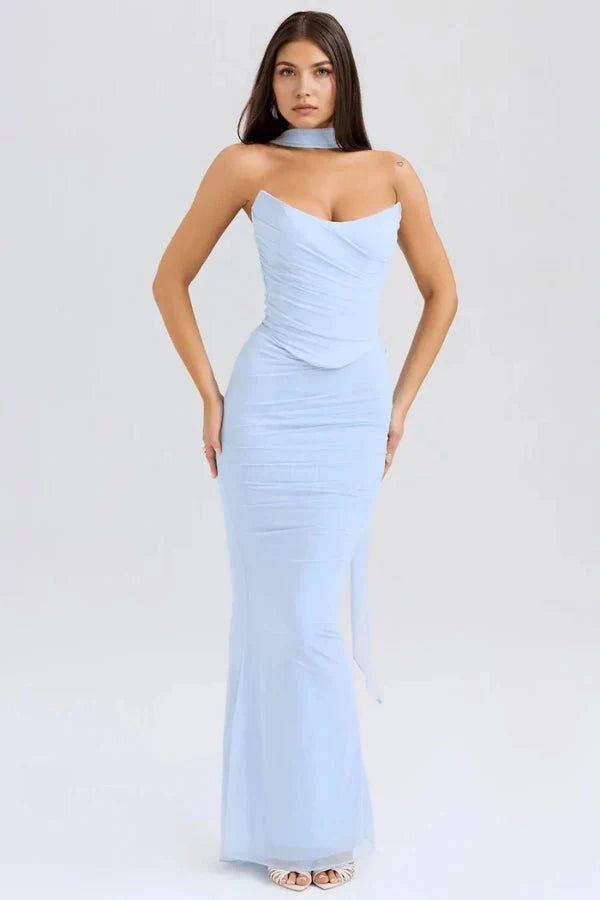 Elegant Ruched Evening Maxi Dress