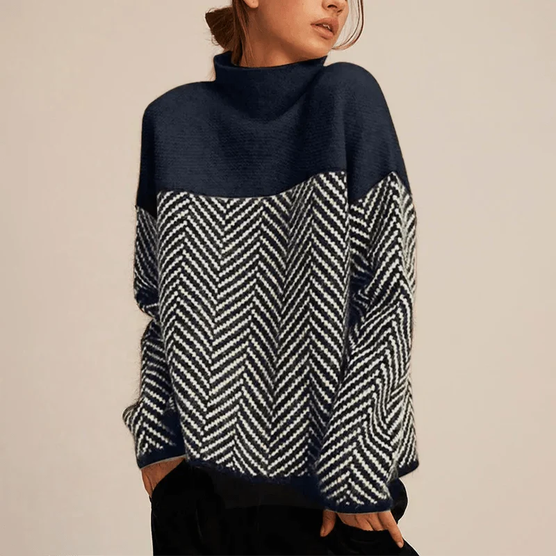 Women's Textured Knit Jumper with High Collar