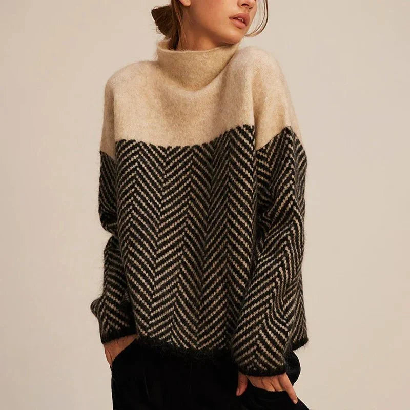 Women's Textured Knit Jumper with High Collar