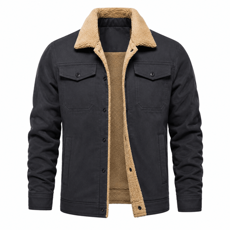 Men's Borg-Lined Winter Jacket with Snap Button Fastening