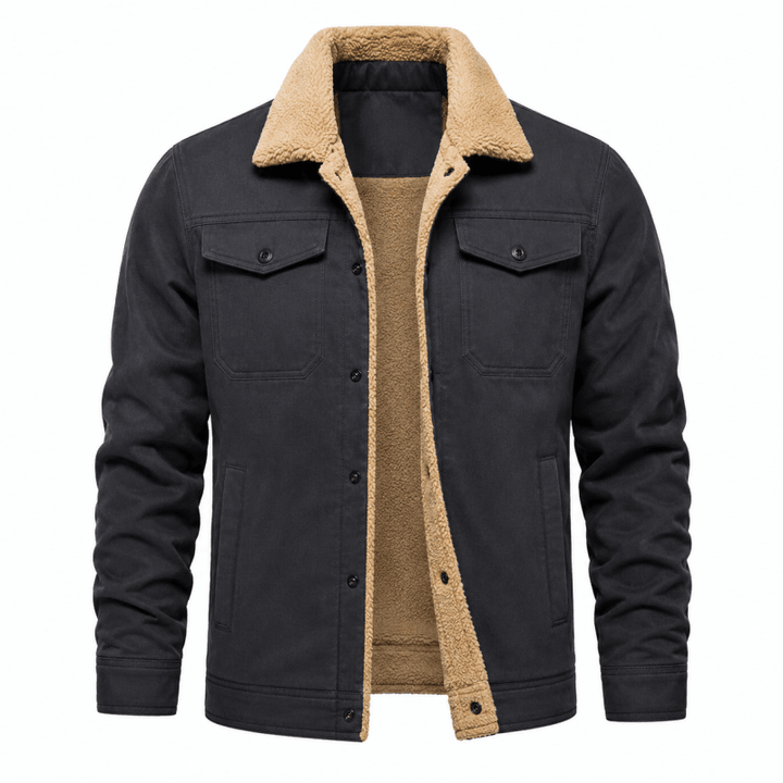 Men's Borg-Lined Winter Jacket with Snap Button Fastening