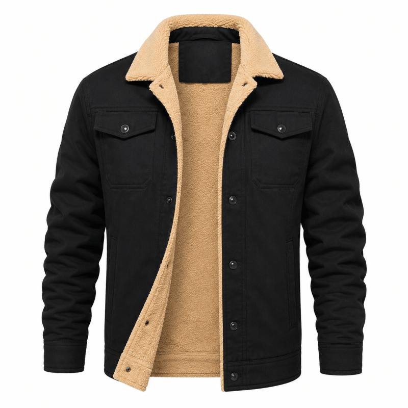 Men's Borg-Lined Winter Jacket with Snap Button Fastening
