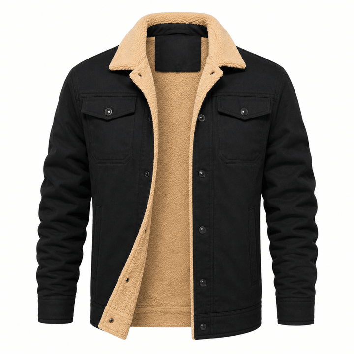 Men's Borg-Lined Winter Jacket with Snap Button Fastening