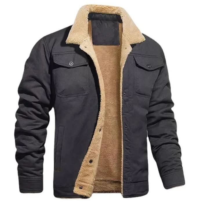 Men's Borg-Lined Winter Jacket with Snap Button Fastening