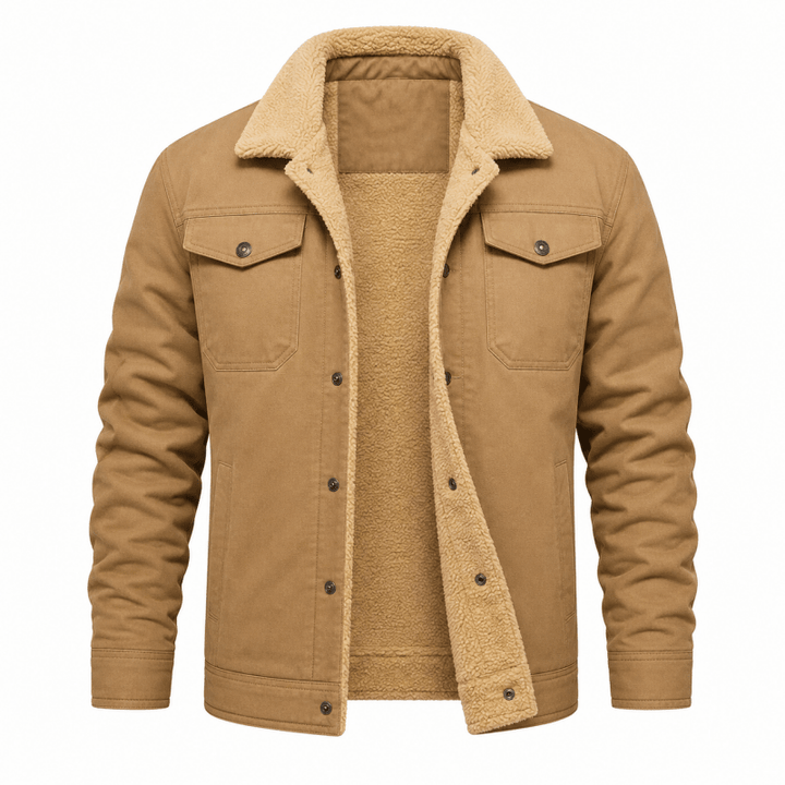 Men's Borg-Lined Winter Jacket with Snap Button Fastening