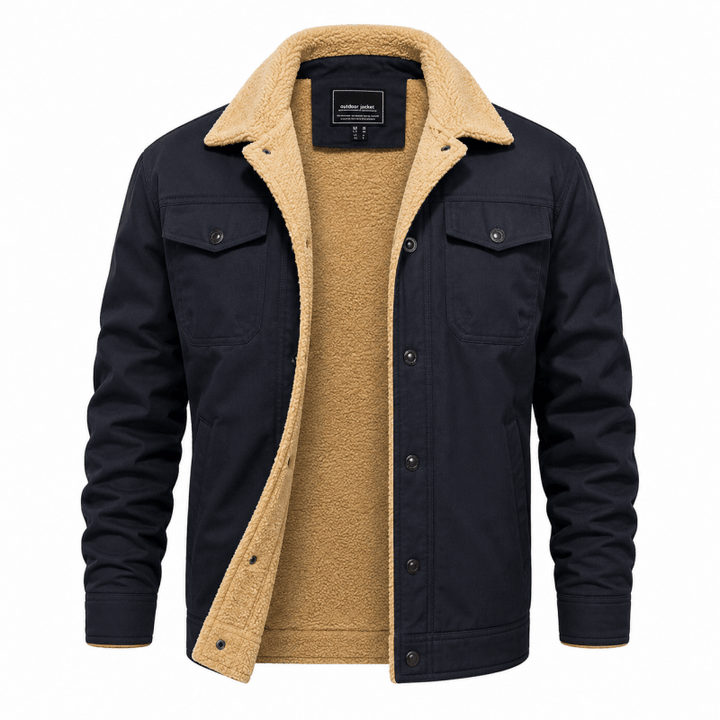 Men's Borg-Lined Winter Jacket with Snap Button Fastening
