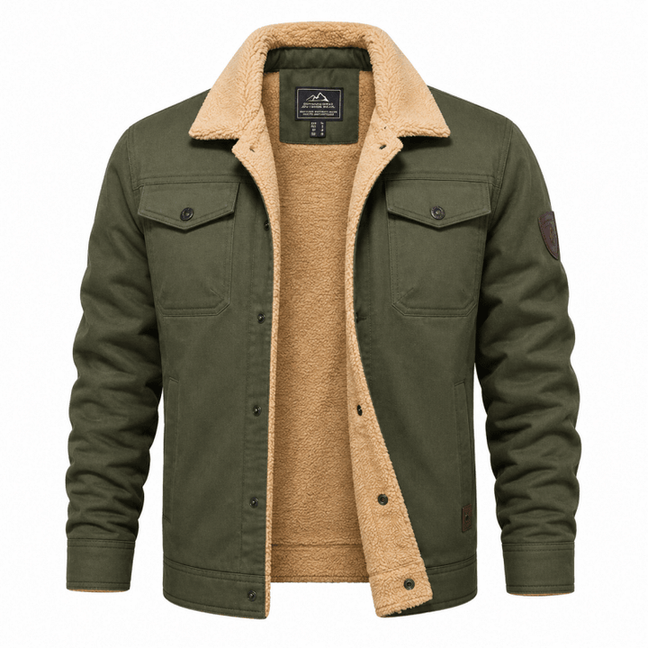 Men's Borg-Lined Winter Jacket with Snap Button Fastening