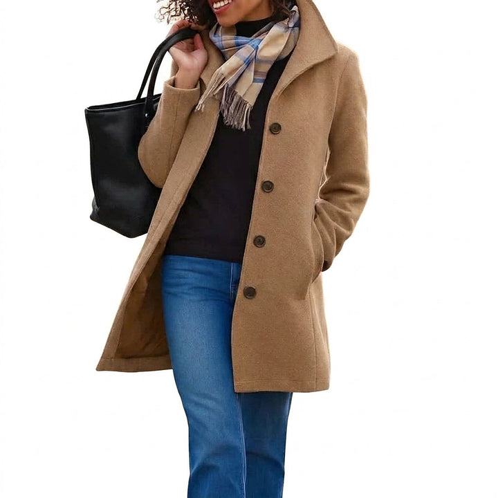 Women's Mid Length Button Coat with Structured Collar