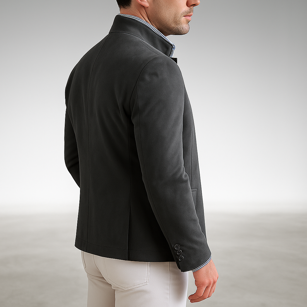 Men's Stand Collar Button-Front Jacket in Tailored Fit