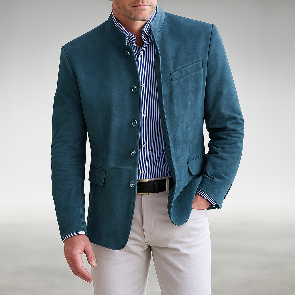 Men's Stand Collar Button-Front Jacket in Tailored Fit