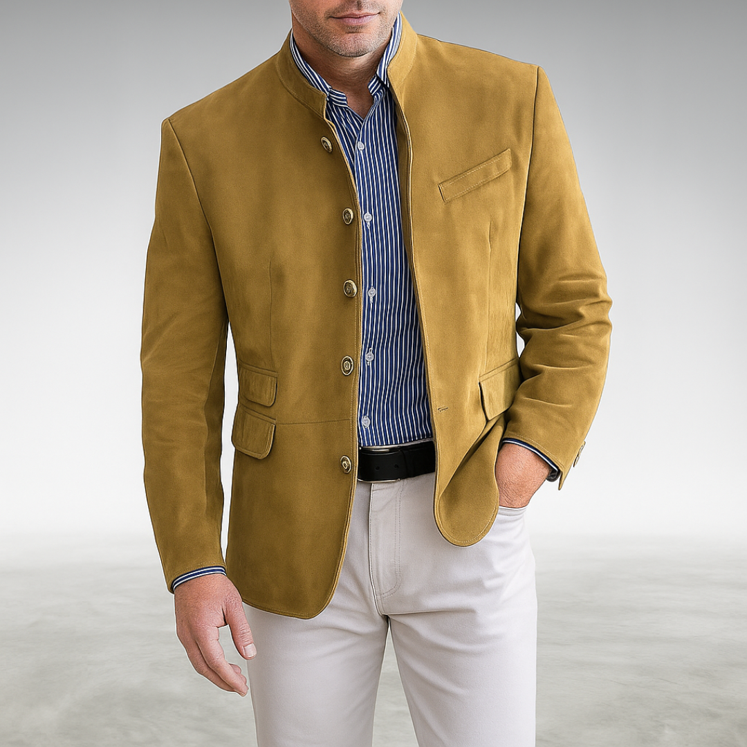 Men's Stand Collar Button-Front Jacket in Tailored Fit