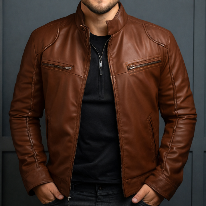 Men's Stand Collar Zip Jacket with Chest Pockets