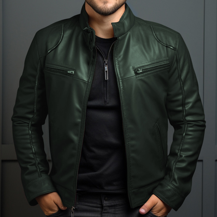 Men's Stand Collar Zip Jacket with Chest Pockets